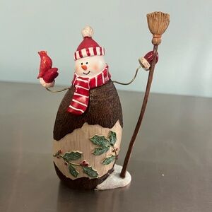 Russ Resin Snowman Holding Broom & Bird